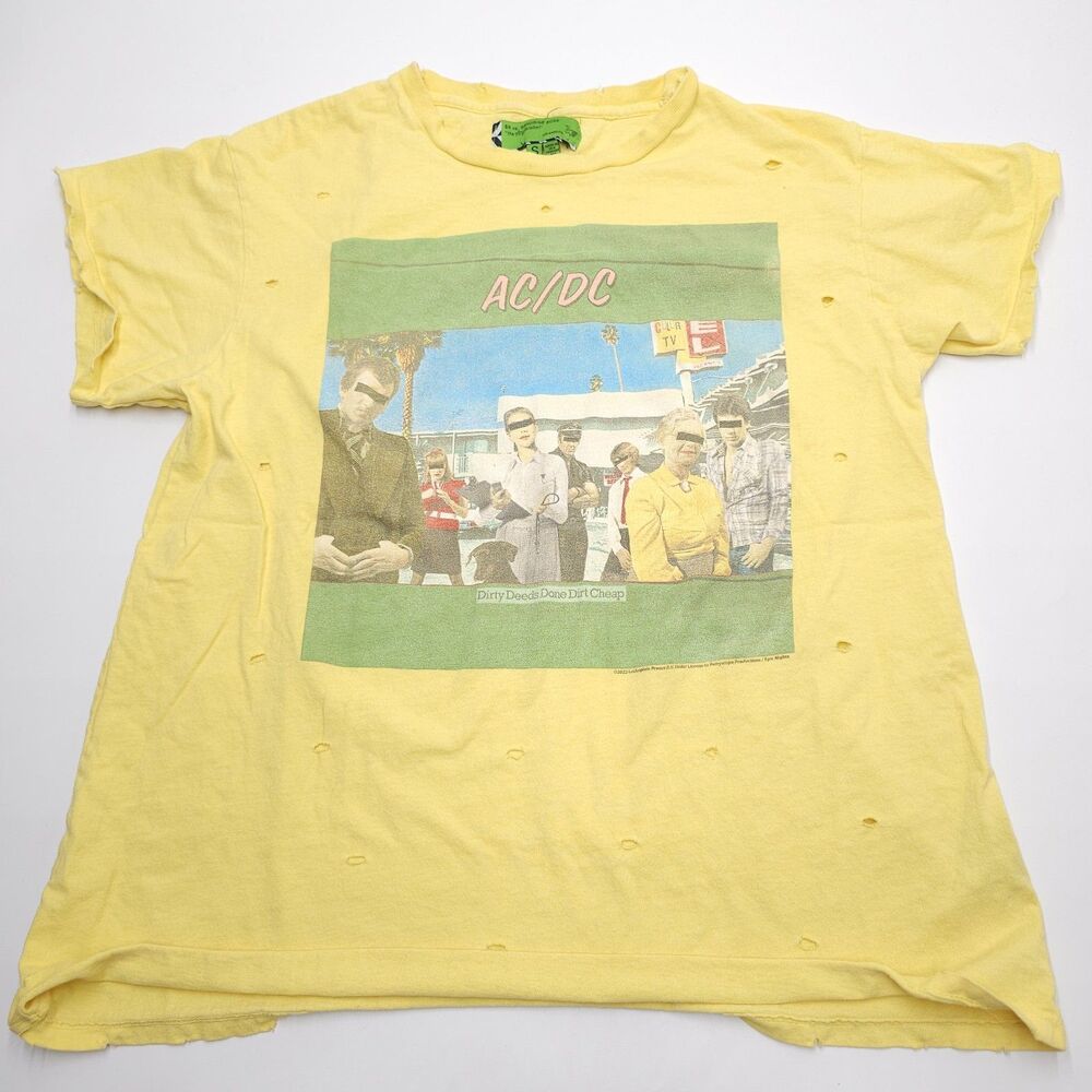 Free People SR x Sandrine Rose ACDC Band Shirt Womens Small Distressed Yellow